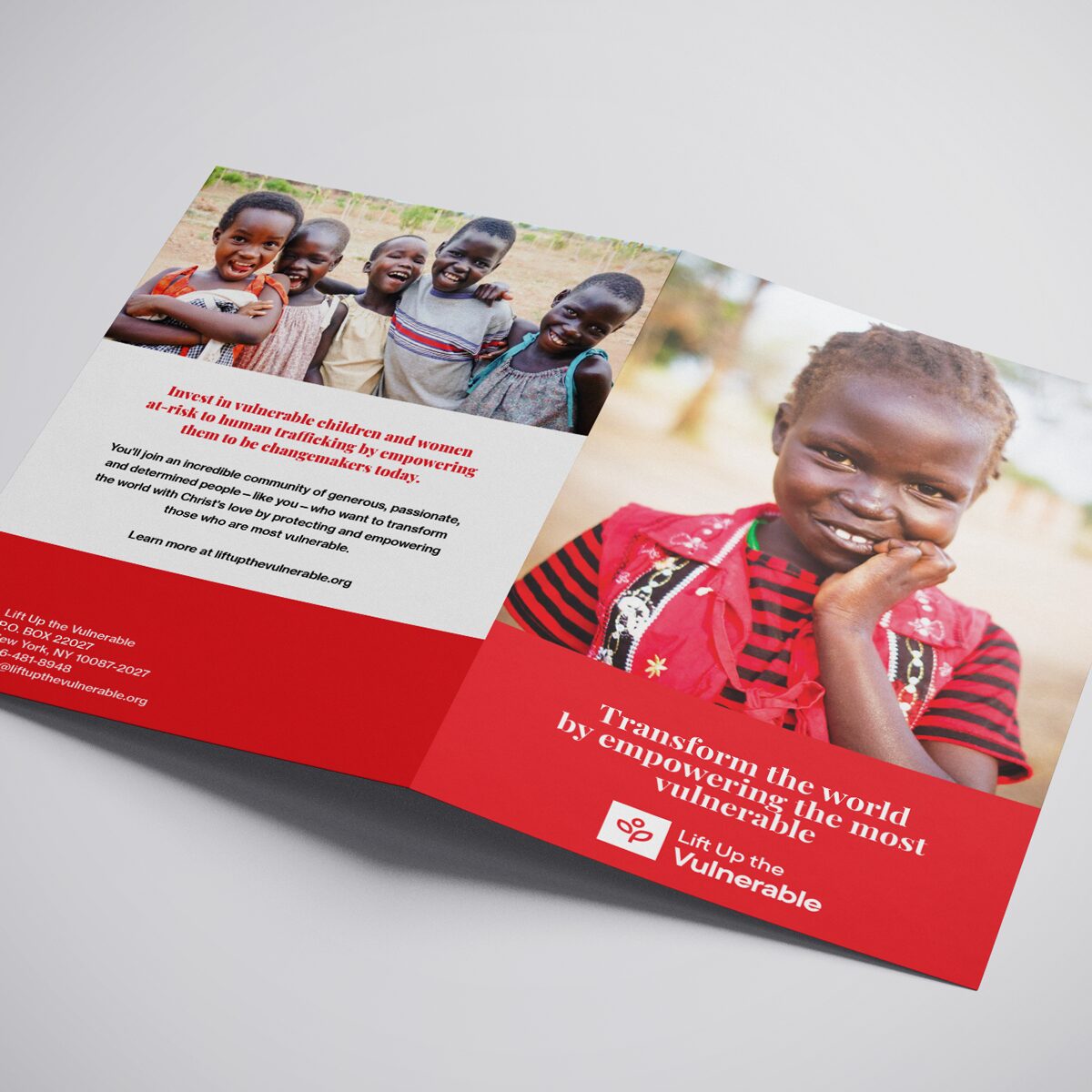 Lift Up the Vulnerable campaign materials using the new message and identity.