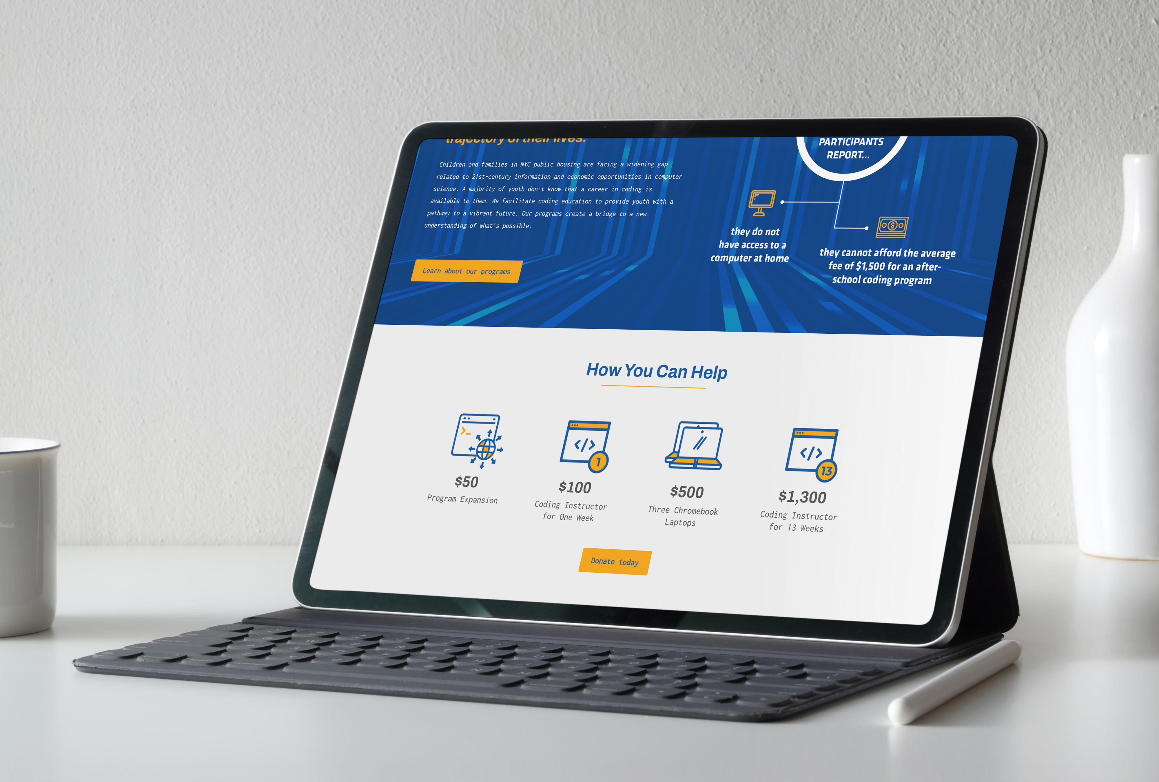 Hood Code website presented across a widescreen tablet.