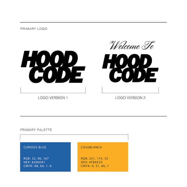 Hood Code’s logo and colors, serving as a top nonprofit branding example.