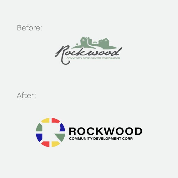 Rockwood CDC’s old and new logos, which illustrate the nonprofit’s rebranding results.