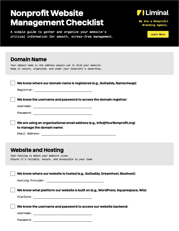 Liminal Nonprofit Website Management Checklist Liminal Nonprofit Website Management Checklist